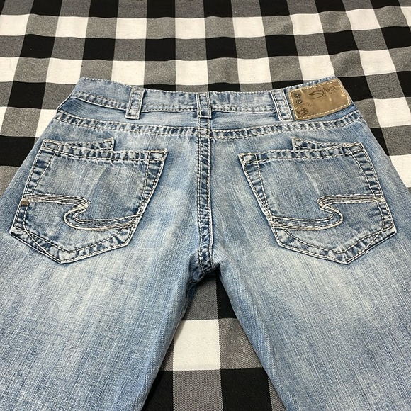 Silver Jeans Zac Straight Leg Distressed Holes Light Wash 32 x 34 Tall Cotton - Picture 1 of 15